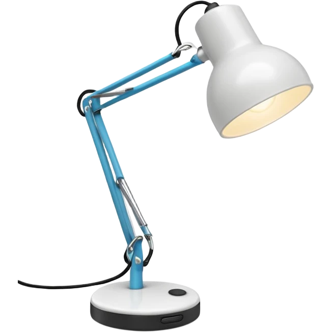A small white desk lamp with a round base and a flexible, jointed neck. It leans forward playfully, like it’s alive, with a big circular light as its “head.” Iconic and full of character. emoji