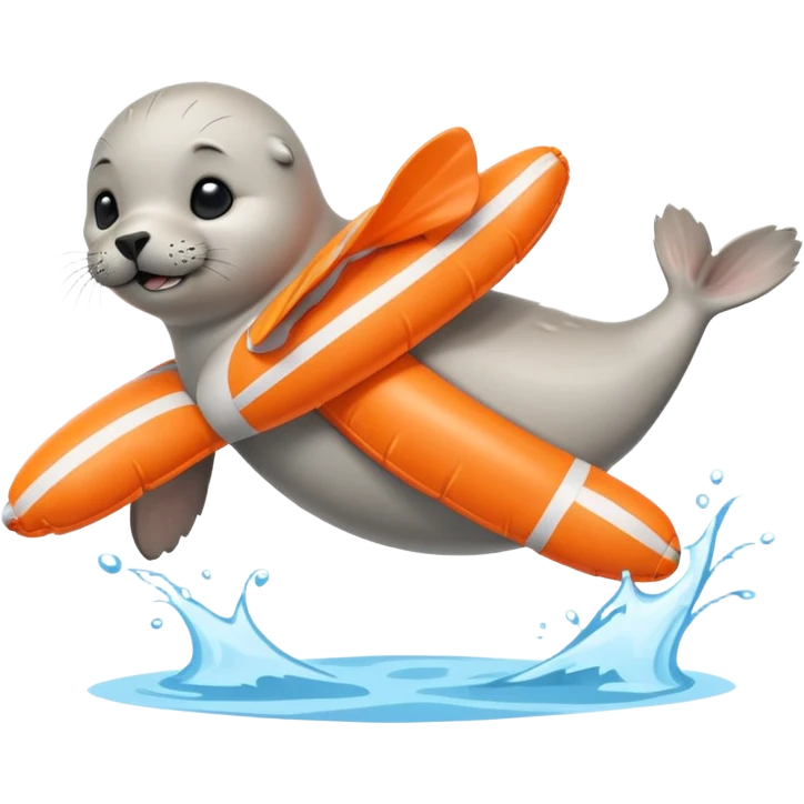 A cute seal pup with floaties on both flippers, kicking excitedly near lane markers. emoji