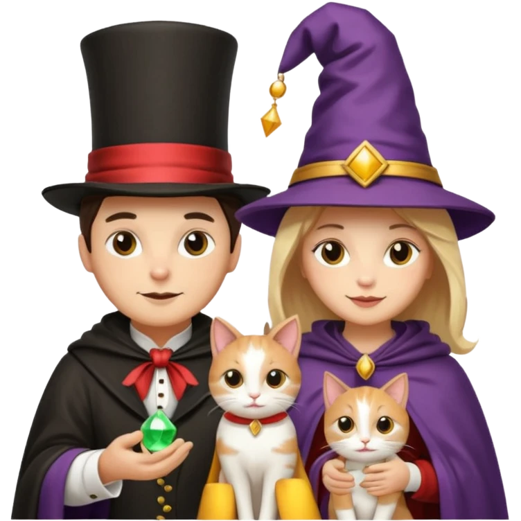 magician couple and their pet cat emoji