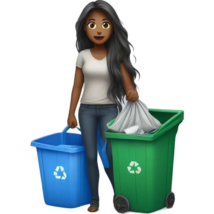Beautiful long haired woman taking out the trash emoji