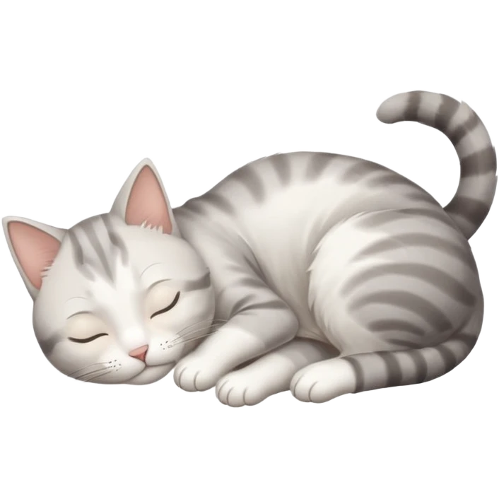 grey and white small cat with eyes closed lying down upside down with paws stretched out straight in different directions emoji