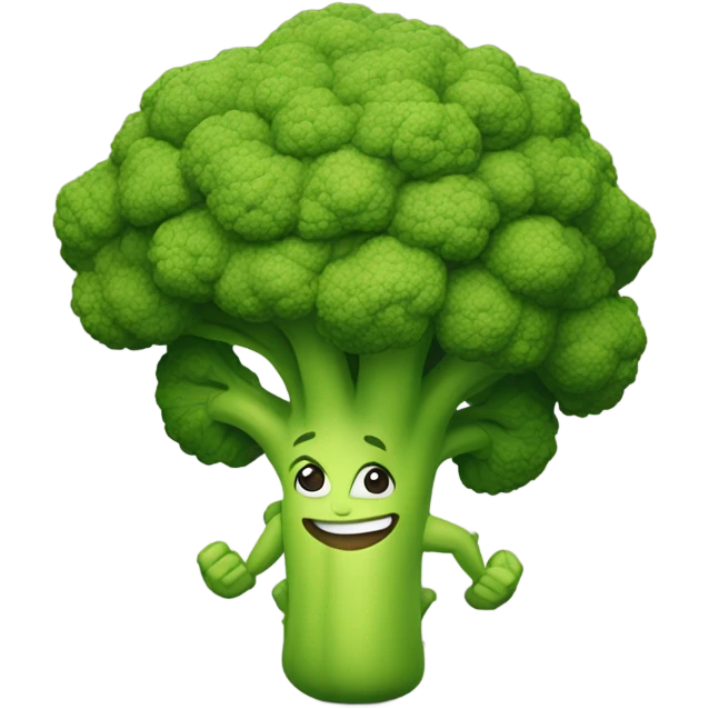 Generate a cartoonish broccoli emoji flexing its muscular arms with a confident smile. emoji
