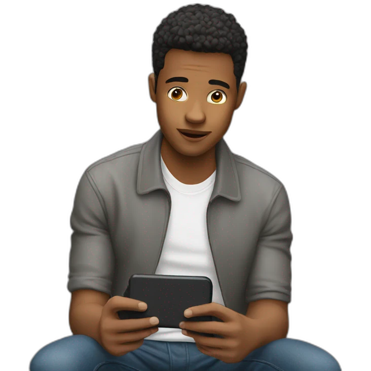 young man watching with his phone emoji
