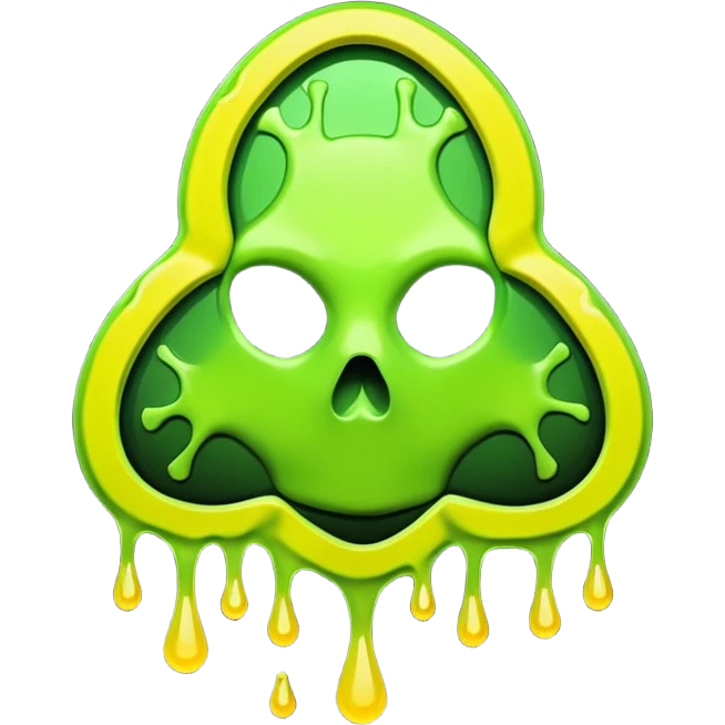 radioactive hazard symbol stylized to look like it is melting. The symbol is bright neon green and toxic yellow, with smooth dripping edges like liquid. emoji