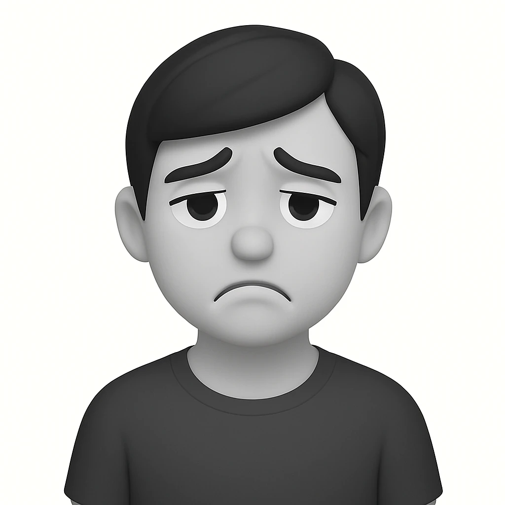 make three versions: disappointed young man, disappointed man, and disappointed woman, matching the style and pose of this image emoji