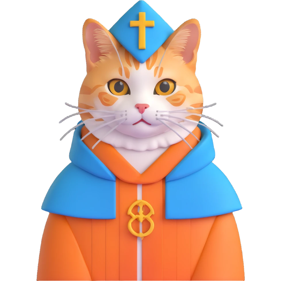 orange tabby cat dressed as a pope, with papal hat and robes emoji