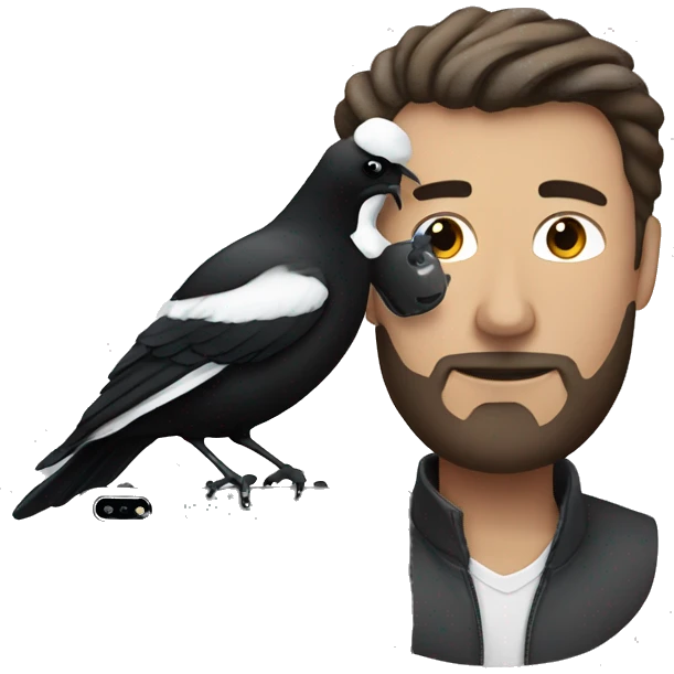 Man with a black iPhone and a magpie emoji