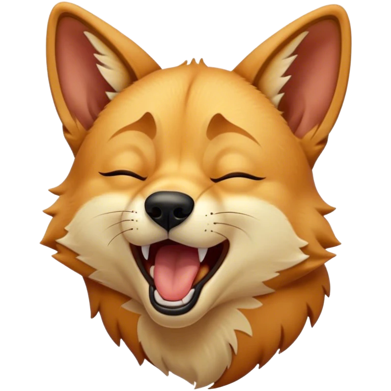 Cinematic Cute Yawning Dingo Portrait Emoji, Head tilted slightly with a dramatic, wide-open yawn, showcasing a soft, sandy fur with gently drooping ears and round amber eyes barely open in drowsy contentment, Simplified yet irresistibly adorable features, highly detailed, glowing with a soft, cozy glow, high shine, relaxed yet expressive, stylized with a touch of wild charm, bright and endearing, soft glowing outline, capturing the essence of a sleepy yet affectionate dingo, so drowsy it feels like it could stretch out of the screen and curl up for a nap! emoji
