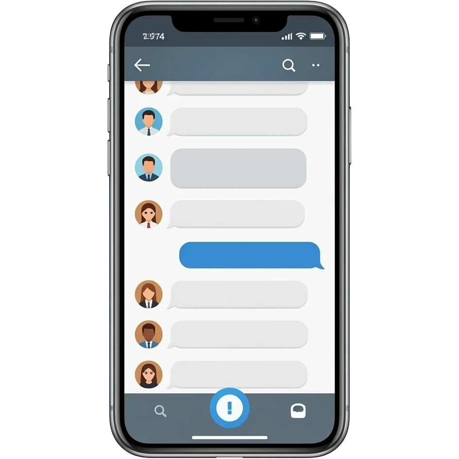 iphone device with messaging app open with profile pictures and medium grey and light grey bubbles emoji