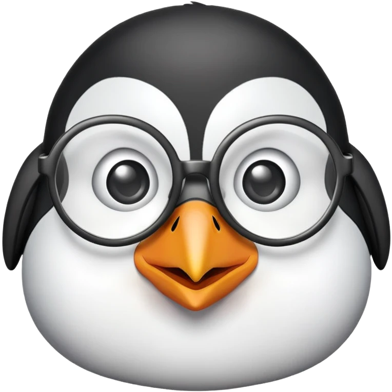 penguin head wearing round glasses, cute, smart looking emoji