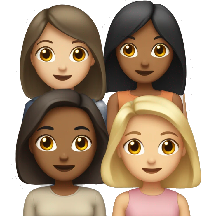 four girls, the first with black hair in a bob, the second with light brown hair to the chest, the third with long blond hair and the fourth with brown hair in a bob emoji