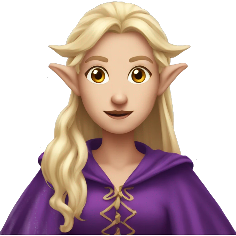 scared Noble female Elf with Elf ears and blonde hair and purple robes emoji
