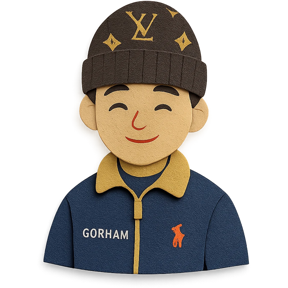 young person wearing a Louis Vuitton beanie and a Ralph Lauren Gorham jacket emoji
