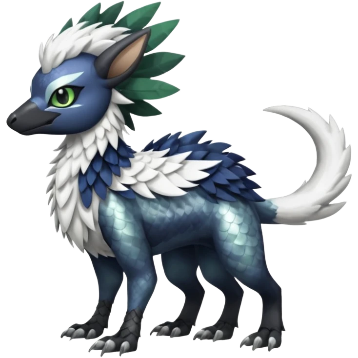 Shiny Black Grey White and Dark-Green Trico-Nargacuga-Silvally-Skiddo-Sprigatito-Absol-fusion (full body) emoji