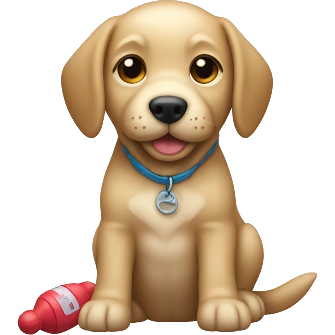 A beige puppy with a dog toy  emoji