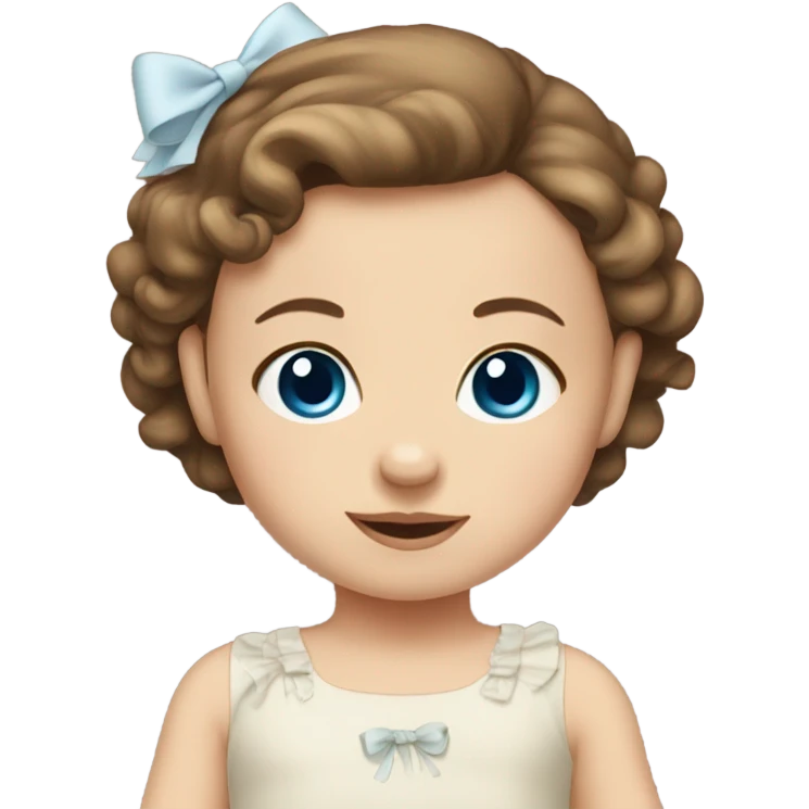 Baby girl blue eyes brown hair in dress with bow emoji
