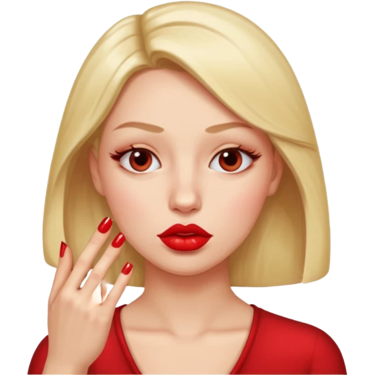 Puckering lips emoji giving side eye looking at its red nails emoji