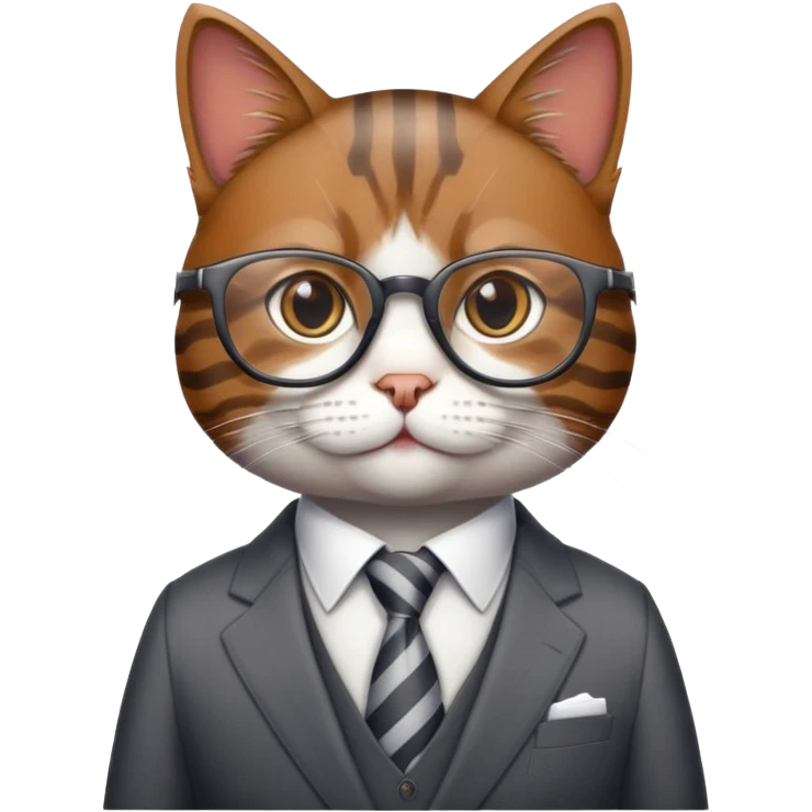 professional cat with glasses and a suit, looking like a corporate boss emoji