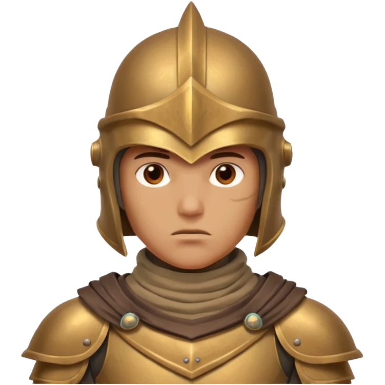 armored desert guardian portrait, head and shoulders only, bronze helmet, desert cape collar, battle-worn armor, strong expression, 3D cartoon, mobile game icon style, clean background, no text, no watermark
 emoji