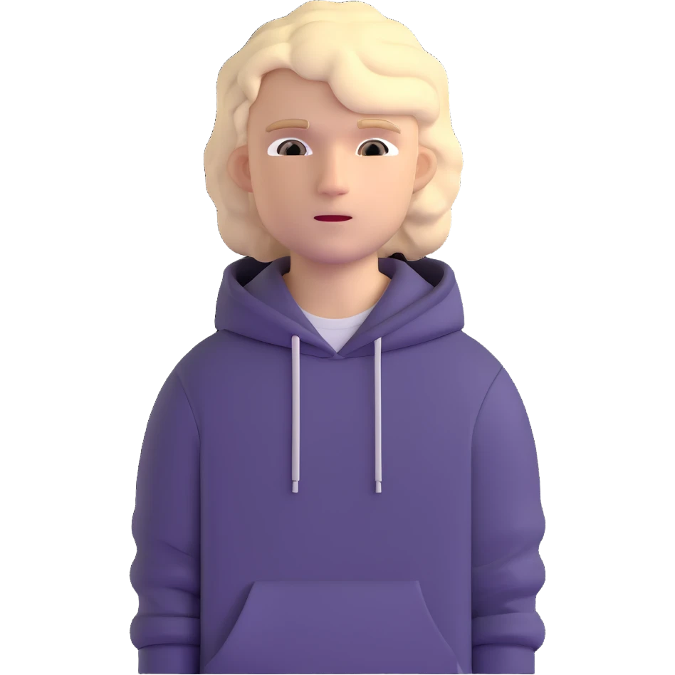 young white guy in a hoodie with wavy hair emoji