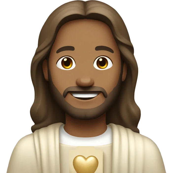Jesus holding a pastel cream beige heart and smiling  emoji