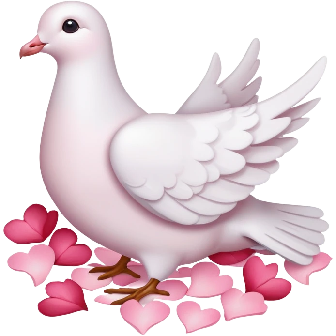 Pastel white-pinkish Romantic dove with hearts and rose-petals emoji
