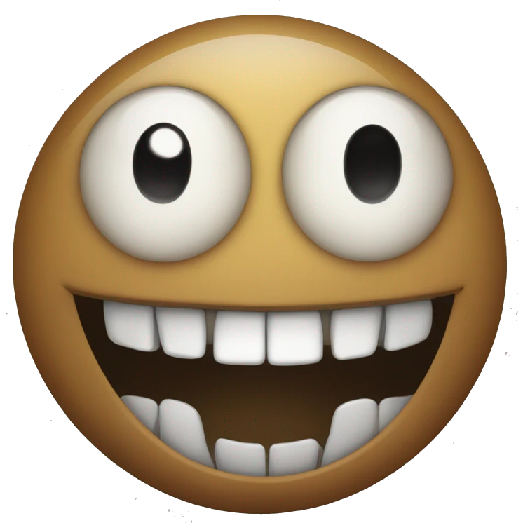 Emoji with hollowed out eyes and a big, creepy, toothy grin emoji