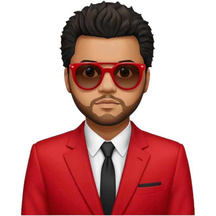 the weekend in red suit and sunglasses emoji