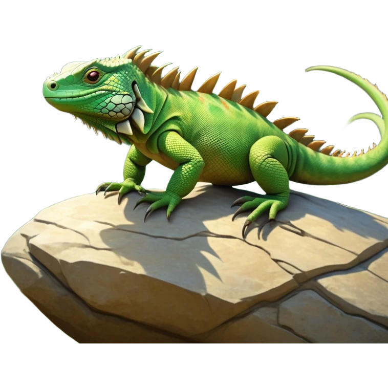 cinematic-iguana-realistic-full-body-basking-emoji,-long-scaly-body-stretched-out-on-a-sunlit-rock,-spiny-ridge-running-down-its-back,-textured-green-and-brown-skin-dappled-with-light,-sharp-intelligent-eyes-studying-the-surroundings,-long-tail-draped-over-the-stone,-simplified-yet-realistic-focused-features,-highly-detailed,-glowing-with-a-warm-tropical-glow

 emoji