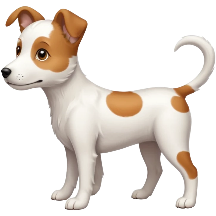 White midle dog Not fluffy with brown eyes and some long white body and white ears with brown spots curved on the sides , walking  emoji