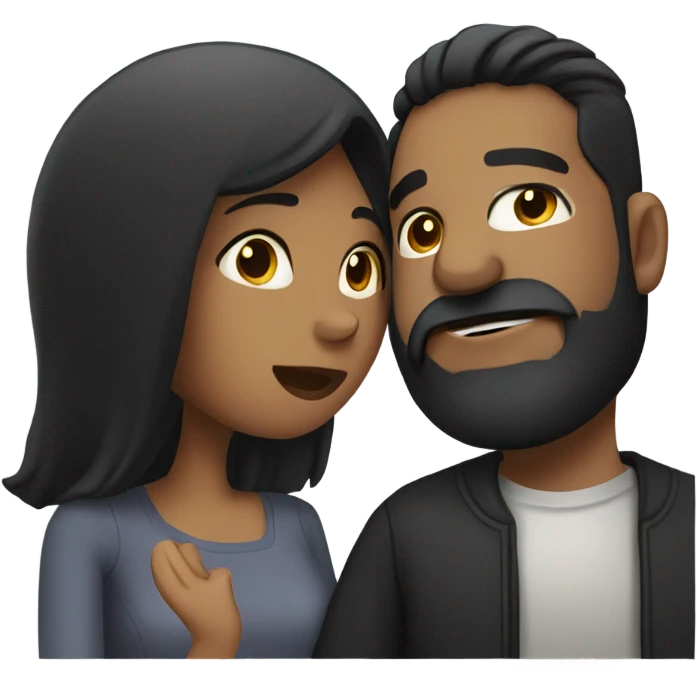 Woman with black hair kissing bearded man  emoji