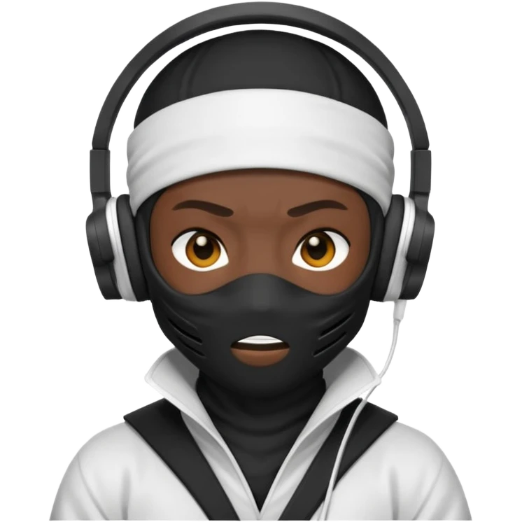 ninja, black fullface ninja with white headphone emoji