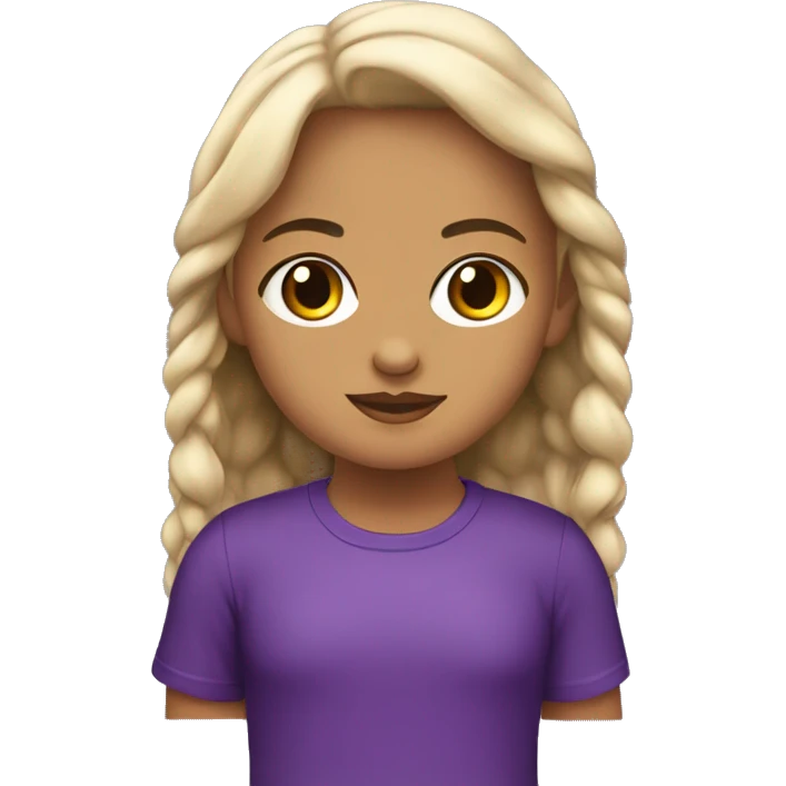 Niña con pelo negro, un poco rizado, playera morada, ojos cafés  emoji