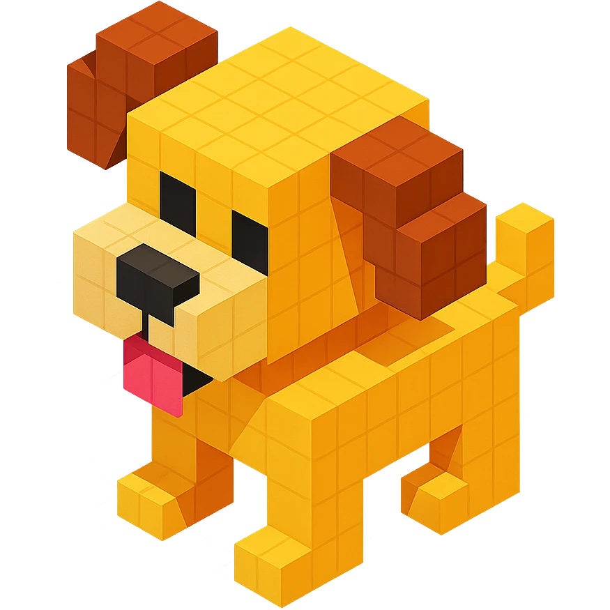 <SystemPrompt>
                <Style>
                  <Name>Voxel Emoji Art</Name>
                  <Description>A playful, isometric voxel style that mimics pixel art in 3D, commonly used for emojis, UI icons, and symbols. Rendered with bright, vibrant colors and no shadows.</Description>
                  <VisualRules>
                    <Geometry>
                      <BaseUnit>Cube</BaseUnit>
                      <GridAlignment>Isometric</GridAlignment>
                      <VoxelSize>Consistent</VoxelSize>
                    </Geometry>
                    <Color>
                      <Palette>Vivid and High Saturation</Palette>
                      <Gradient>Allowed on faces for subtle lighting</Gradient>
                    </Color>
                    <Lighting>
                      <Style>Soft studio lighting</Style>
                      <Shadows>Subtle ambient shadows</Shadows>
                    </Lighting>
                    <Detailing>
                      <Outline>None</Outline>
                      <Texture>Flat color (no texture noise)</Texture>
                      <Effects>None</Effects>
                    </Detailing>
                  </VisualRules>
                </Style>
                <Generation>
                  <PromptTemplate>
                    <![CDATA[
                      Render a voxel-style 3D illustration of a {subject}, using bright colors and blocky pixelated geometry. The object should appear playful and clean, similar to emoji aesthetics, with no shadows and no outlines. Lighting should enhance the 3D depth without harsh contrast.
                    ]]>
                  </PromptTemplate>
                </Generation>
              </SystemPrompt>
              {subject} = dog emoji