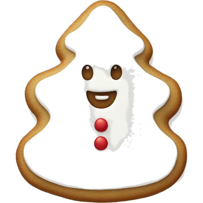 white frosted gingerbread cookie shaped like a christmas ornament emoji