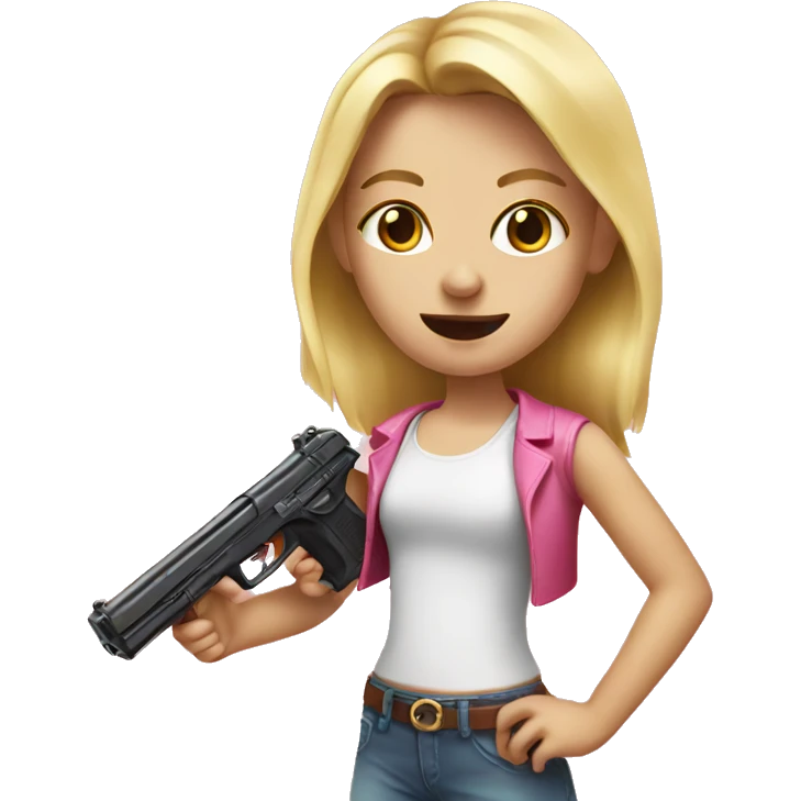 realistic blonde girl holding a pink gun emoji