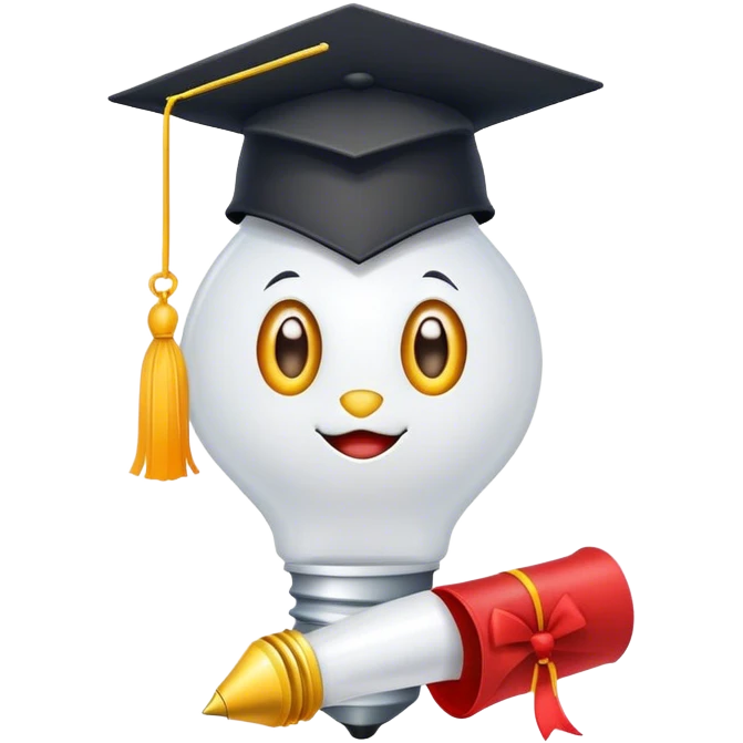 bulb with graduation hat and diploma in claws emoji