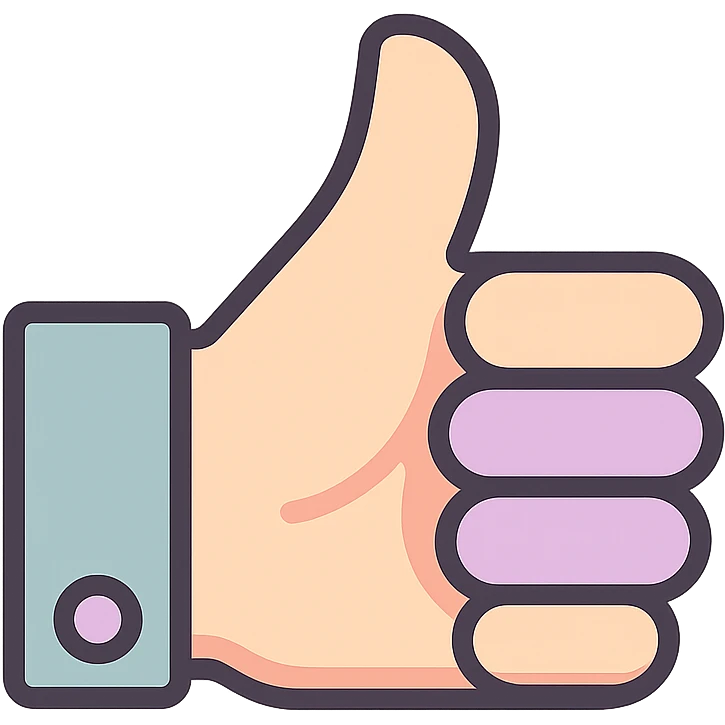 thumbs up with slight wrist bend, icon-color-outlined style, thin clean outlines, soft rounded shapes, pastel palette #98B5BC, #B5B3C1, #C9A3C9, #E4C0CA, #F7DCD1, #F7C0AA, detailed shadows and highlights, soft lighting, no background, variant 4 emoji