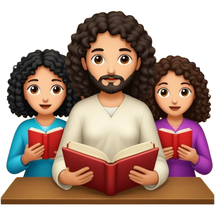 Devotional Christ with 3 woman black curly in house reading emoji