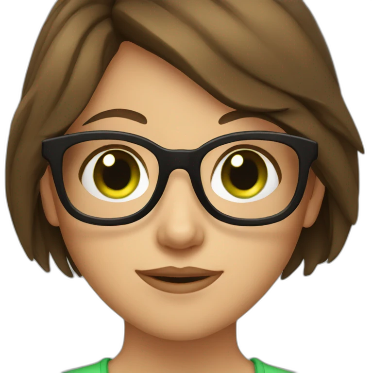 girl with brown hair and green eyes and glasses emoji