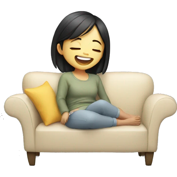 Asian girl laying in sofa laughing  emoji