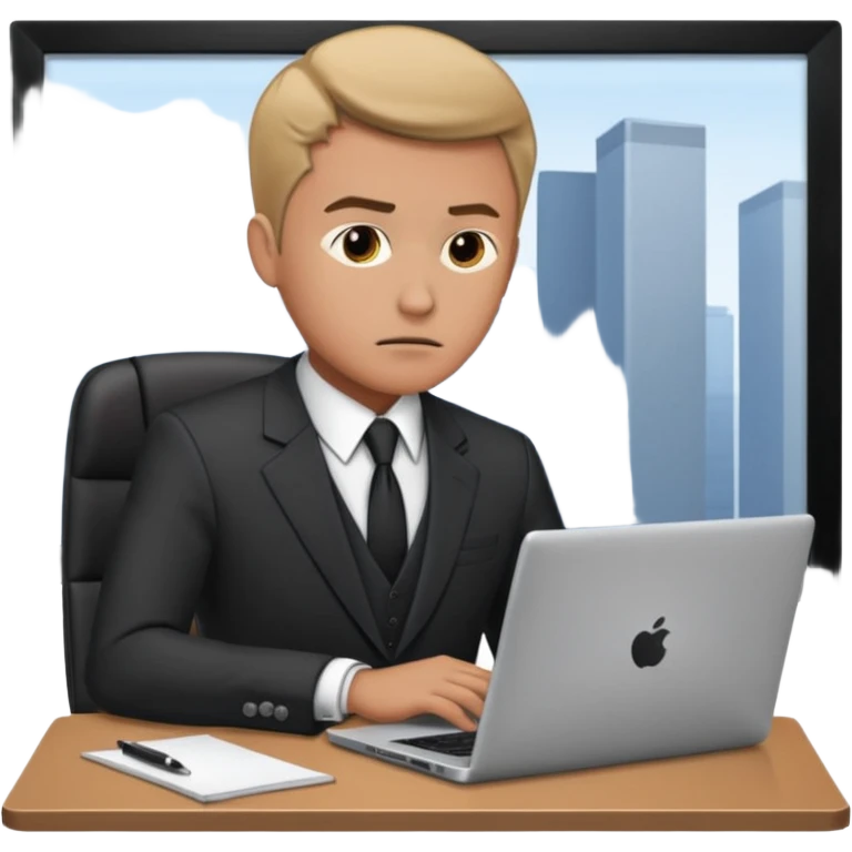 persona de traje trabajado, mirada seria. concentrado en laptop emoji