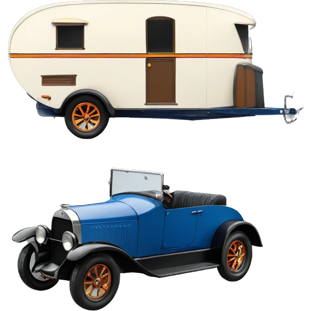hot rod, caravan 1924 with trailer blue  emoji
