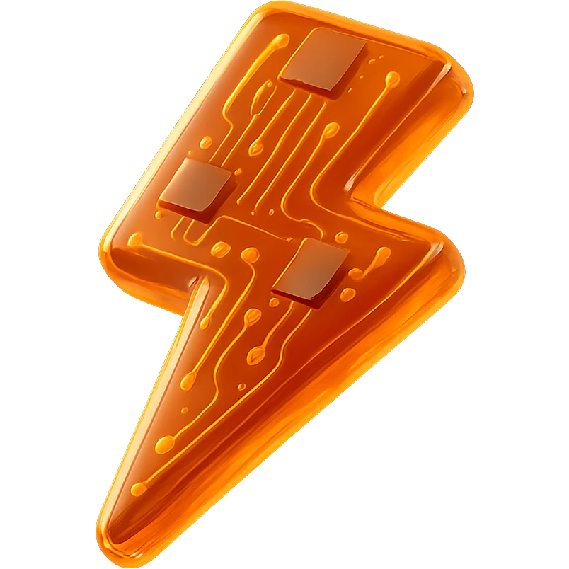 orange lightning bolt emoji glowing glossy circuit style design emoji