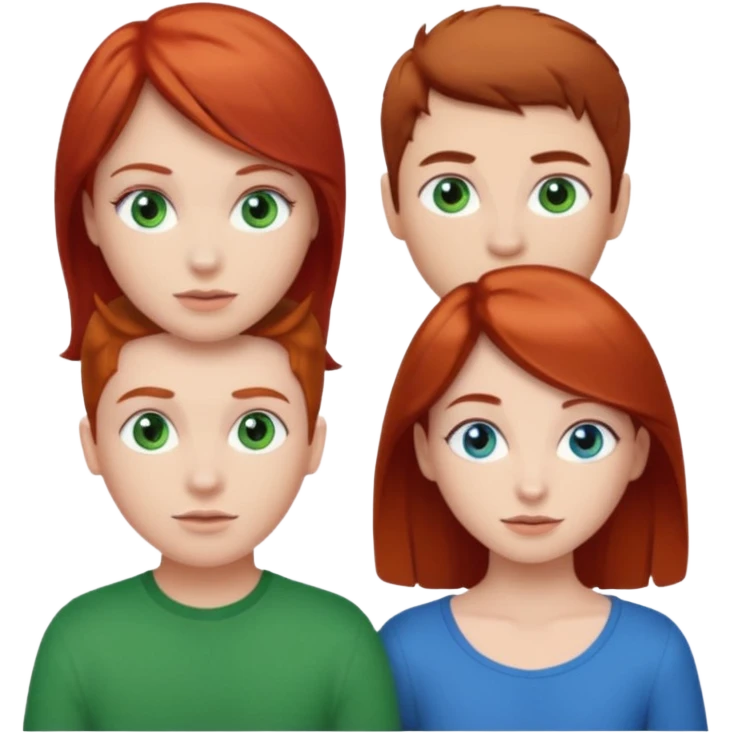 red head girl with brunette boy couple blue/green eyes emoji