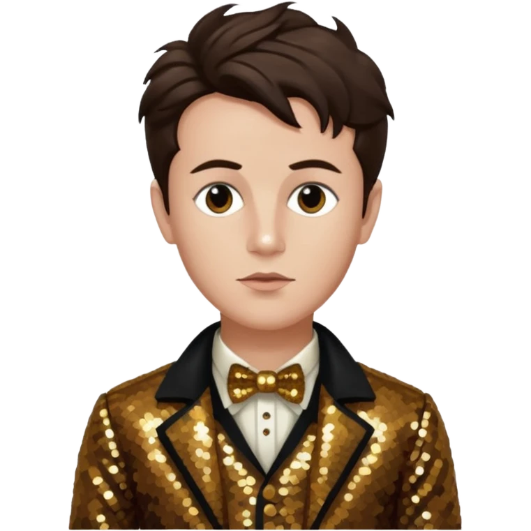 Arthur Rimbaud with dark brown hair, bronze sequin outfit  emoji