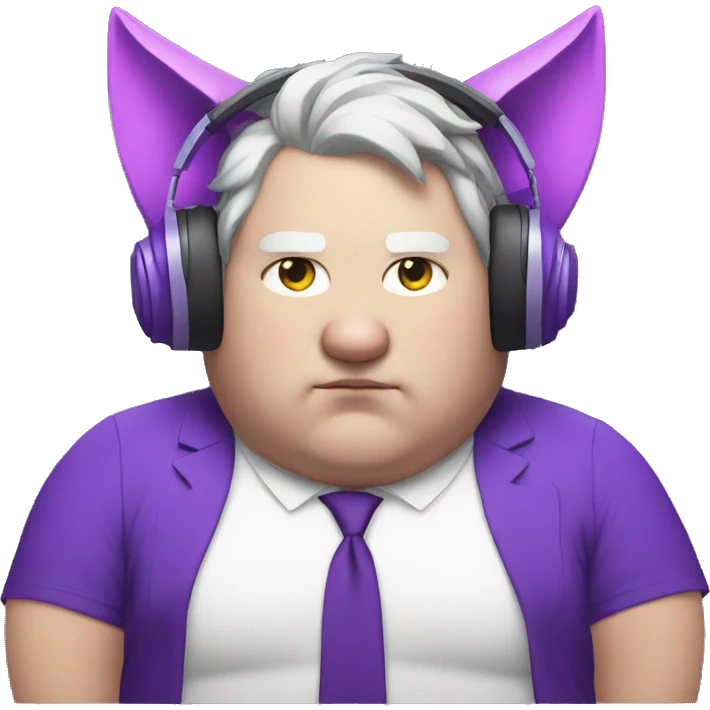 fat white man with purple cat ears, listening to music emoji