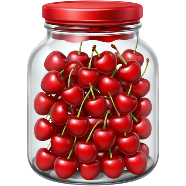 Realistic glass jar with silver metallic lid filled with maraschino cherries inside of it. emoji