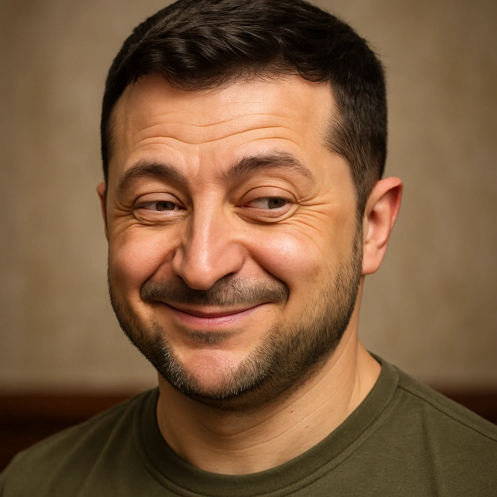 photorealistic emoji style portrait of Vladimir Zelensky with a very sly expression emoji