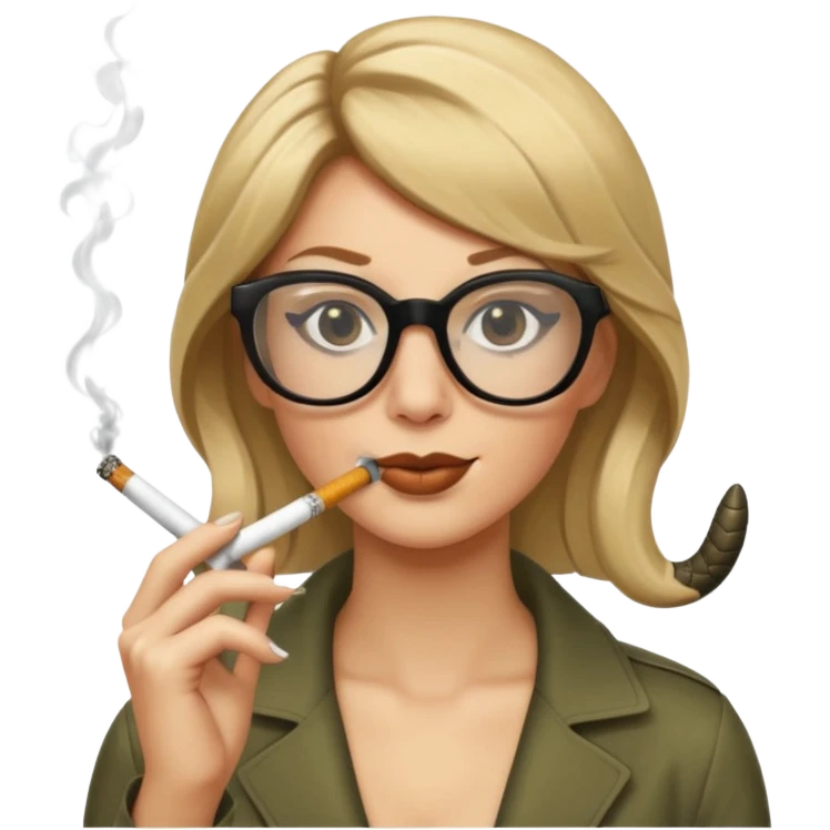 can you create a sneaky bitch SNAKE with big glasses smoking a cigarrette? the SNAKE needs to have dirty blonde hair emoji